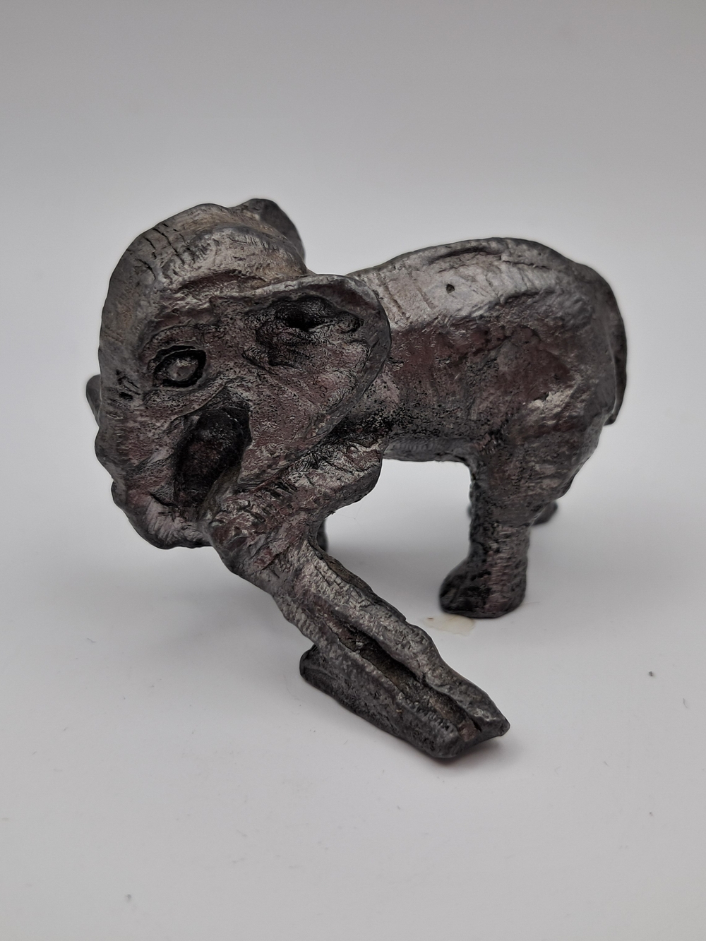 Vtg Cast Metal Elephant Figurine Miniature Heavy Pewter Sculpture Trunk Down